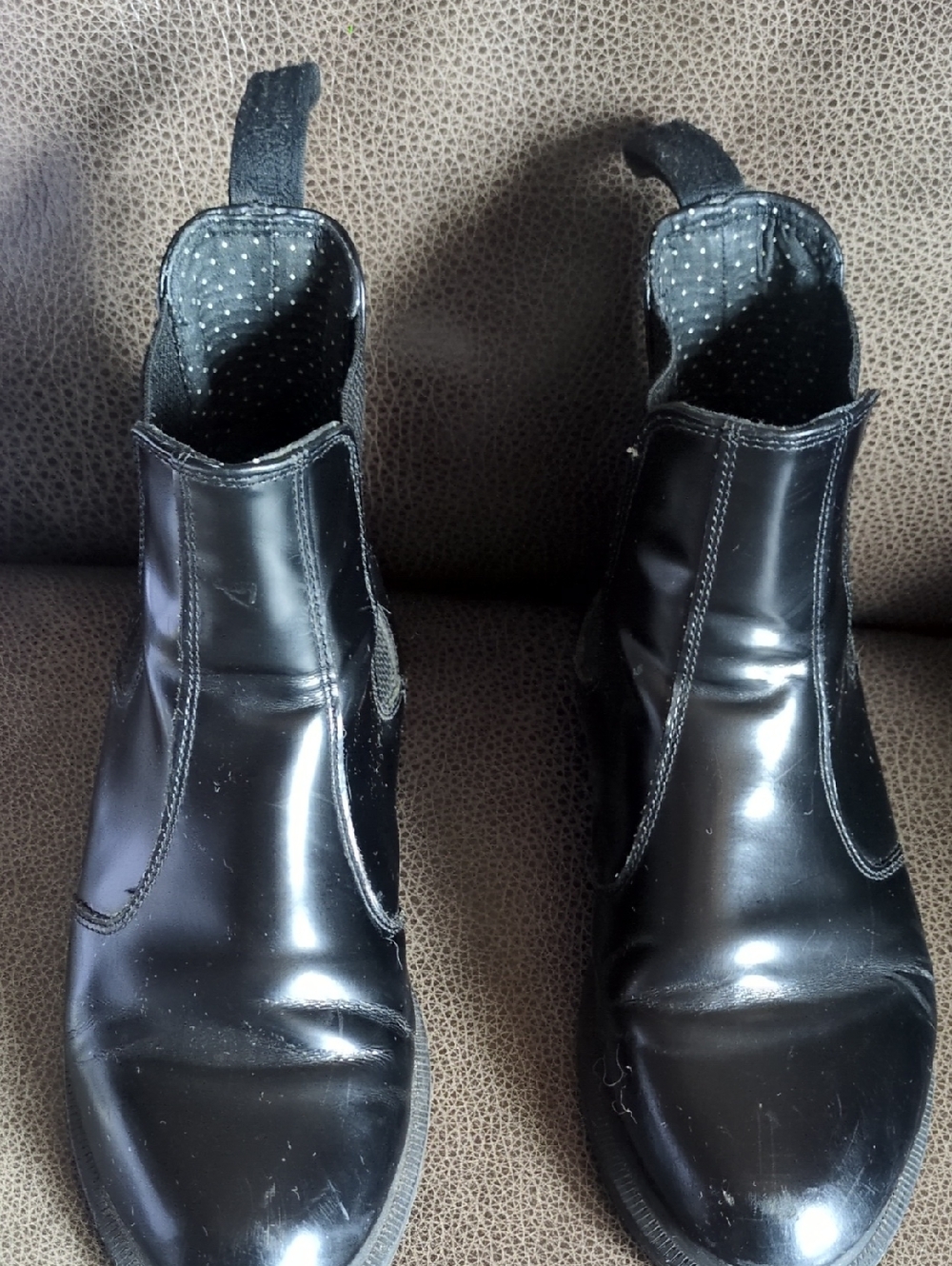 Doc Martens Flora Black Patent Leather Chelsea Boots - Size 8